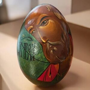Vintage Russian Lacquer Egg Hand Painted Religious Icon Christ Mstera Signed Mad